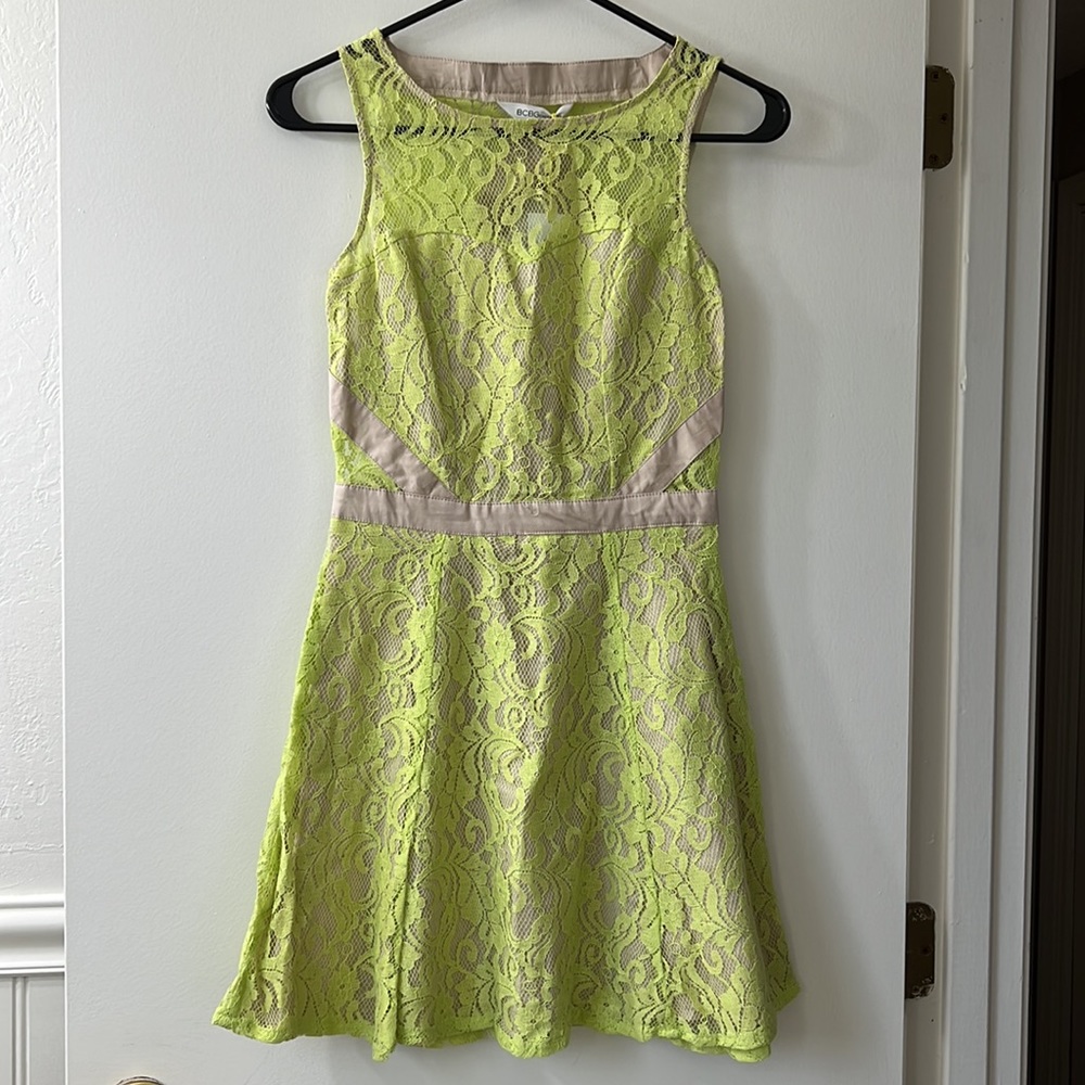 NWT BCBGeneration lime green fit and flare dress with back cut out